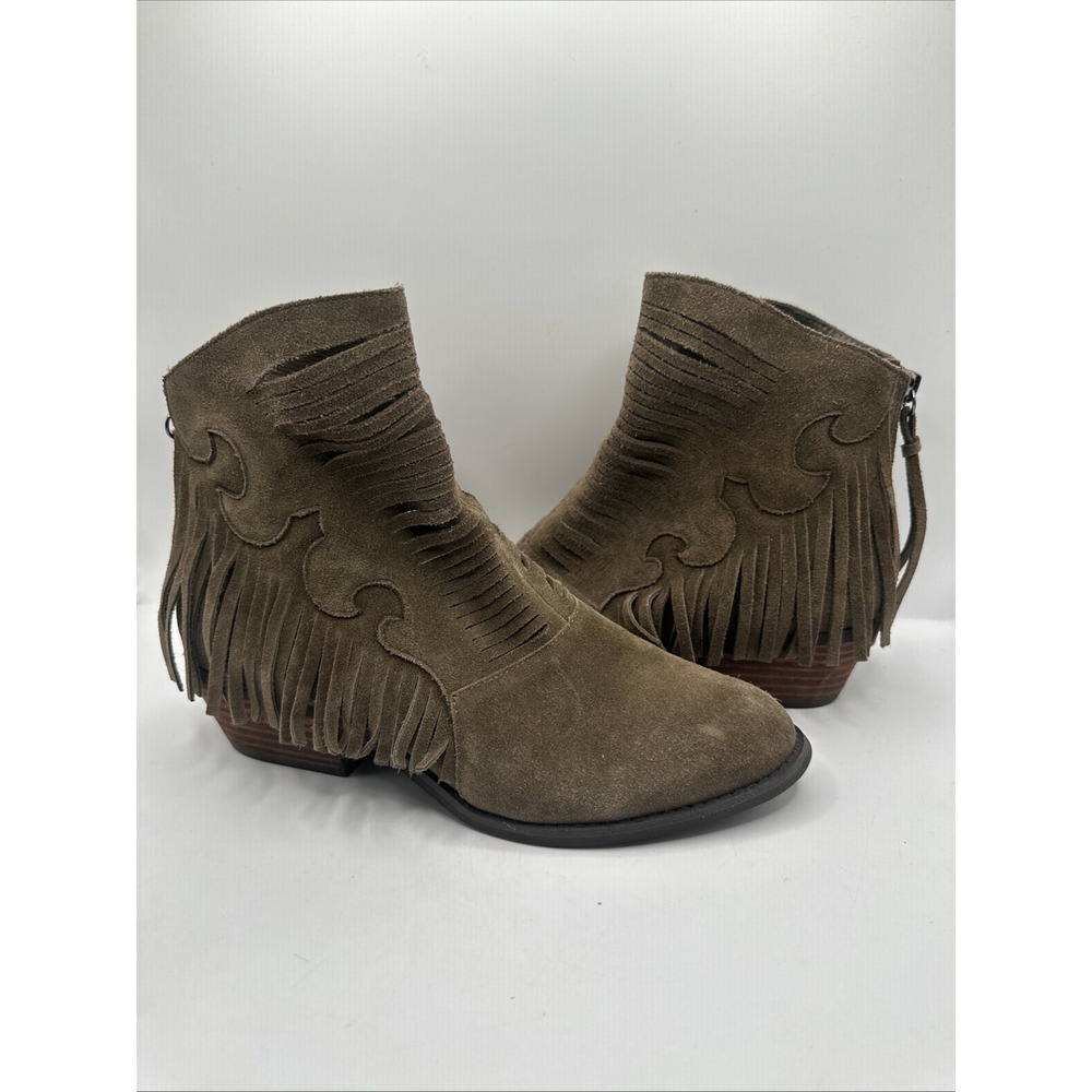 Yellow Box Booties Ankle Boots Letty Zip Chestnut Fringe Boho Women's Size 7